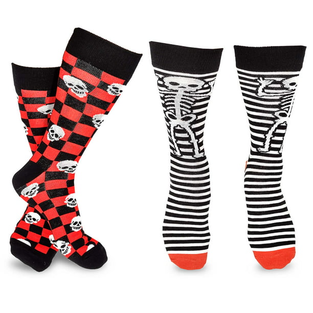 TeeHee Novelty Crazy Fun Crew Socks 2-Pack for Men (Skeleton Checker ...