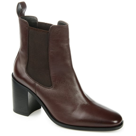 Journee Signature Womens Genuine Leather Rowann Square Toe Stacked Chelsea Booties