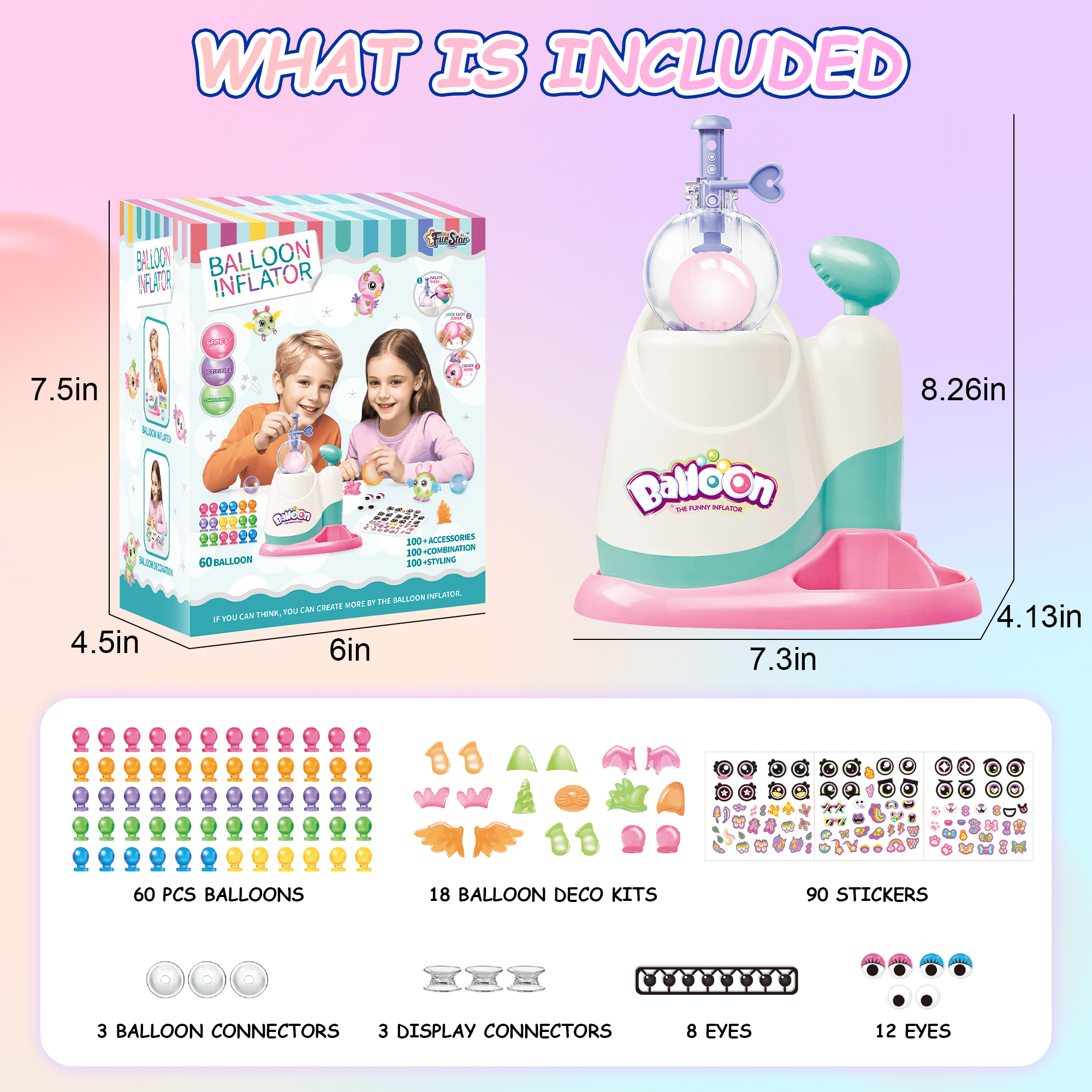 ZSUCC Animal Magic Balloon Craft Kits for Kids, 195Pcs DIY Balloon Animal Kit Toys with Pump, Arts & Crafts for 3-12 Year Boys and Girls, DIY Creative Activity Birthday Gifts Ages 3+