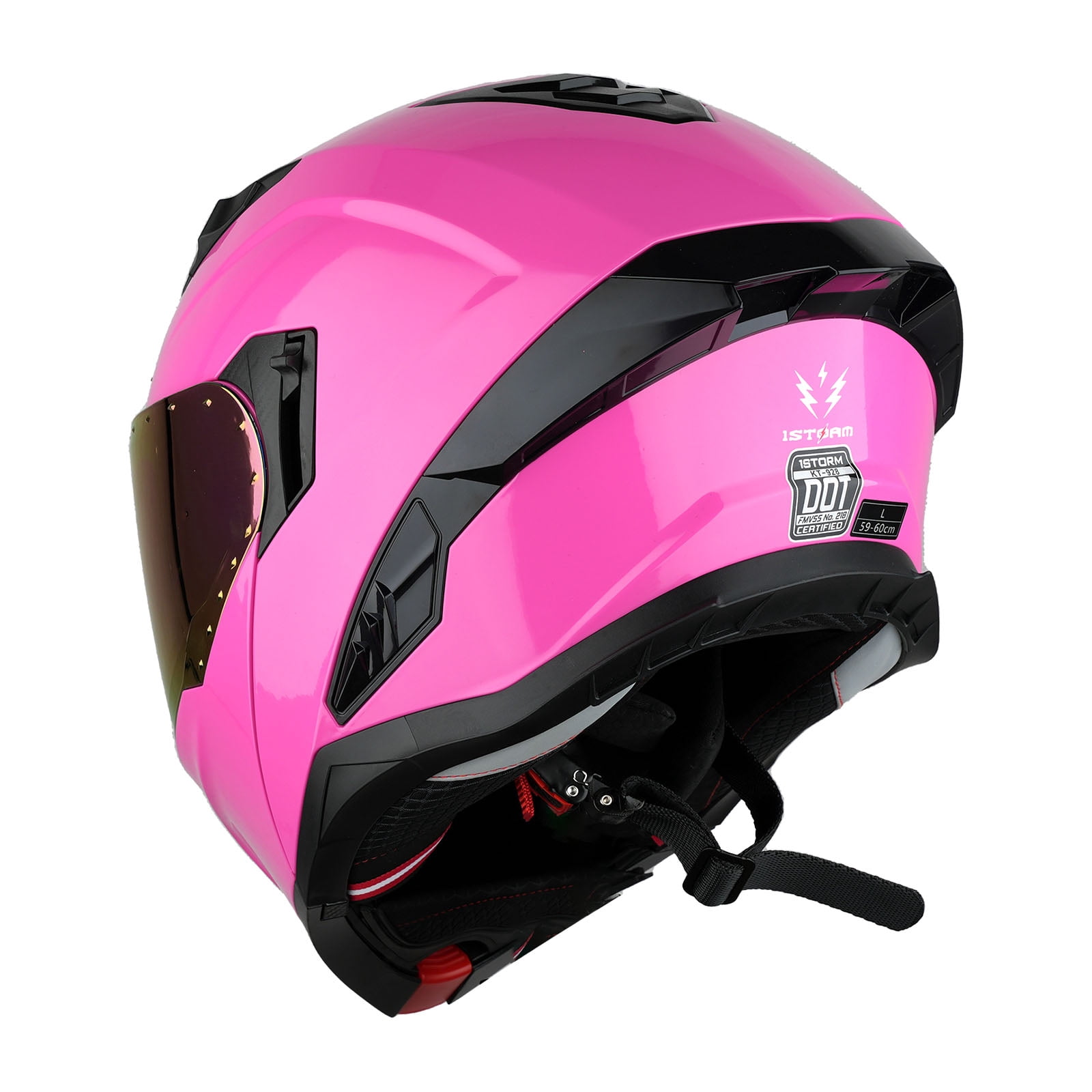 1Storm Motorcycle Modular Flip up Dual Visor Helmet Street Bike Sun Shield Full Face KT928: Glossy Pink + One Extra Clear Shield
