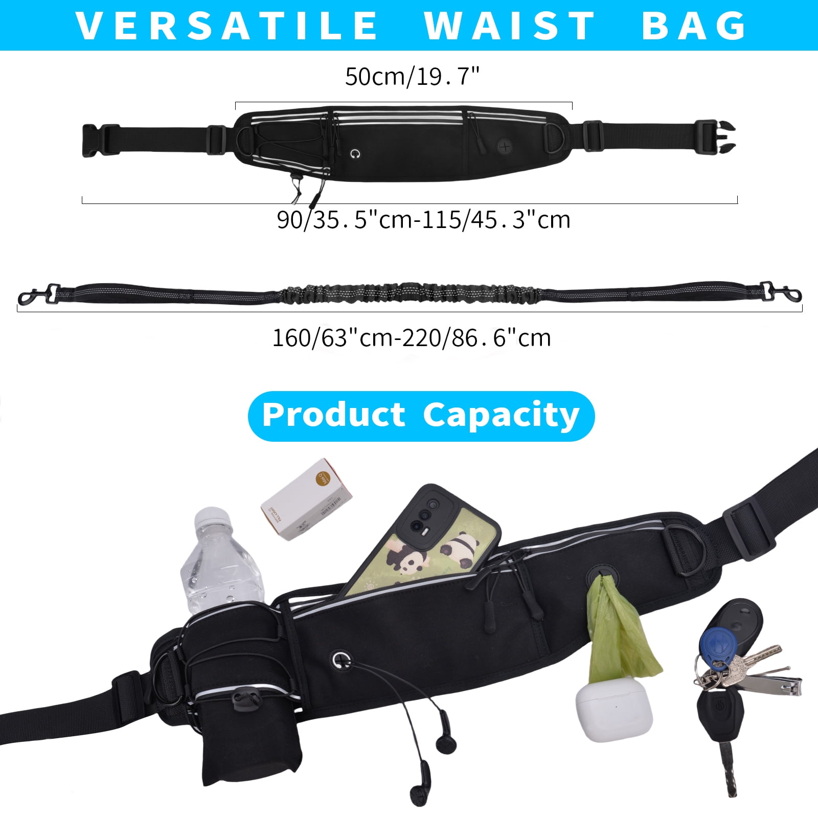 Hands Free Dog Leash with Pouch, Waist Leash for Dog Walking Bungee Leashs Reflective Dual Padded Handles, Running leashe for Dogs Large & Medium Dogs