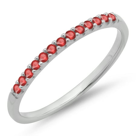 Ruby Gold Wedding Bands - 0.15 Carat (ctw) 10k White Gold Round Ruby Ladies Anniversary Wedding Band Stackable Ring