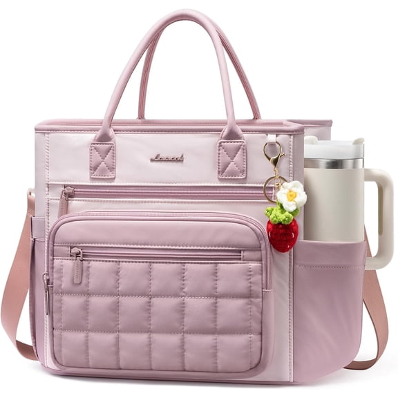 Insulated Lunch Box for Women,Large Adult Lunch Cooler Bag Women | Puffer Lunch Box,Handmade Strawberry Charm,Wide Opening Leakproof Bag,Cup Holder,Work,Picnic,Beach,Family,College,Teacher