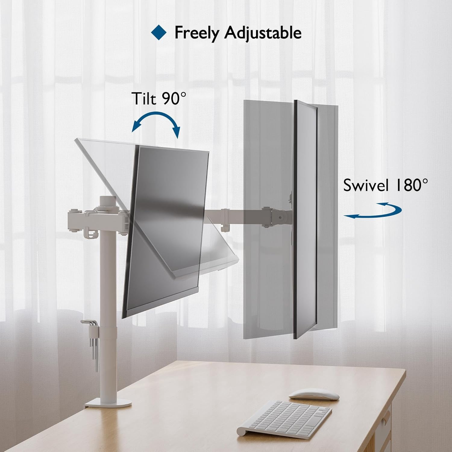 Dual Monitor Desk Mount Full Motion Adjustable White Stand for 13-27 Inch Screens Heavy Duty Arms Hold 22 lbs Each VESA 75x75/100x100 C Clamp Grommet Base  Management