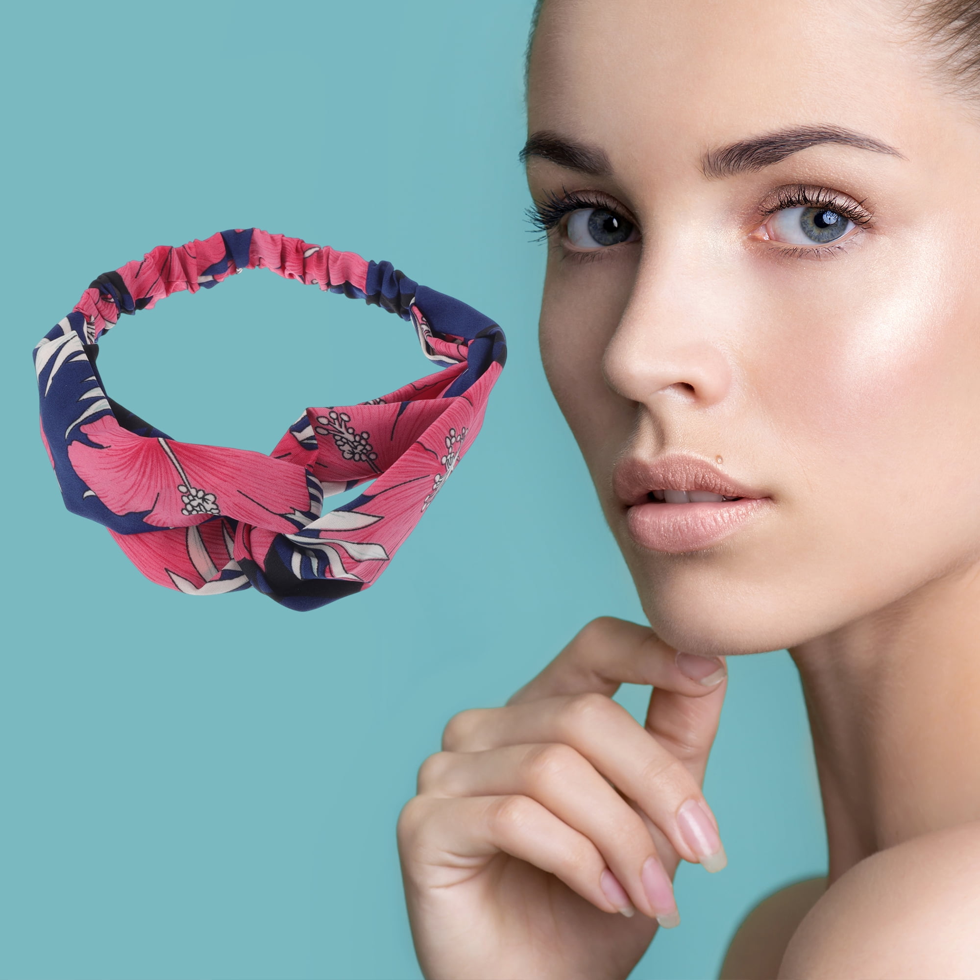 Unique Bargains Fashion Flower Pattern Cross Elastic Hairband 1 Pc Navy Blue