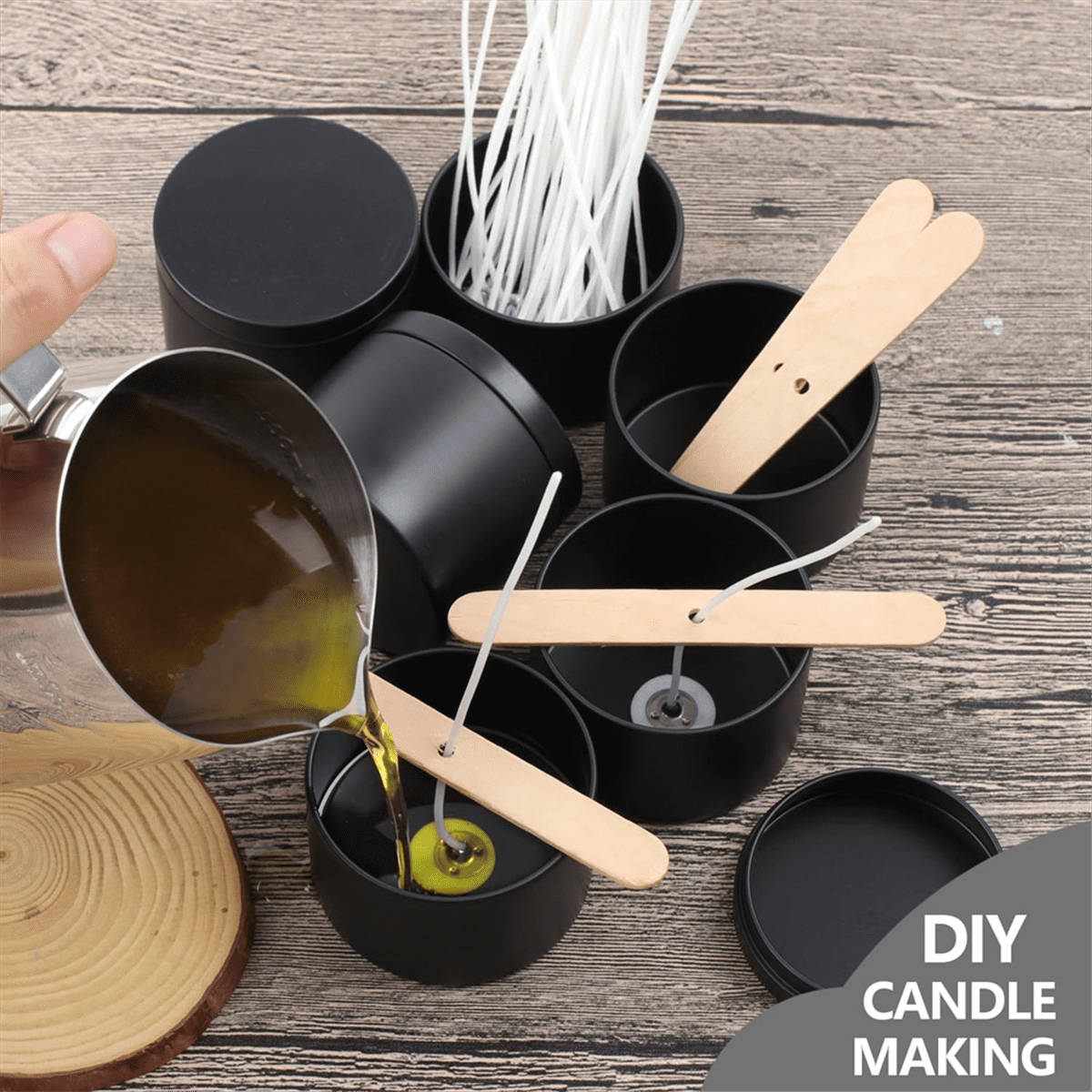 24Pcs Black Candle Tins, 4Oz Empty Candle Tin with Lids for DIY Candles Making, Matte Full Candle Jars for Candle Making