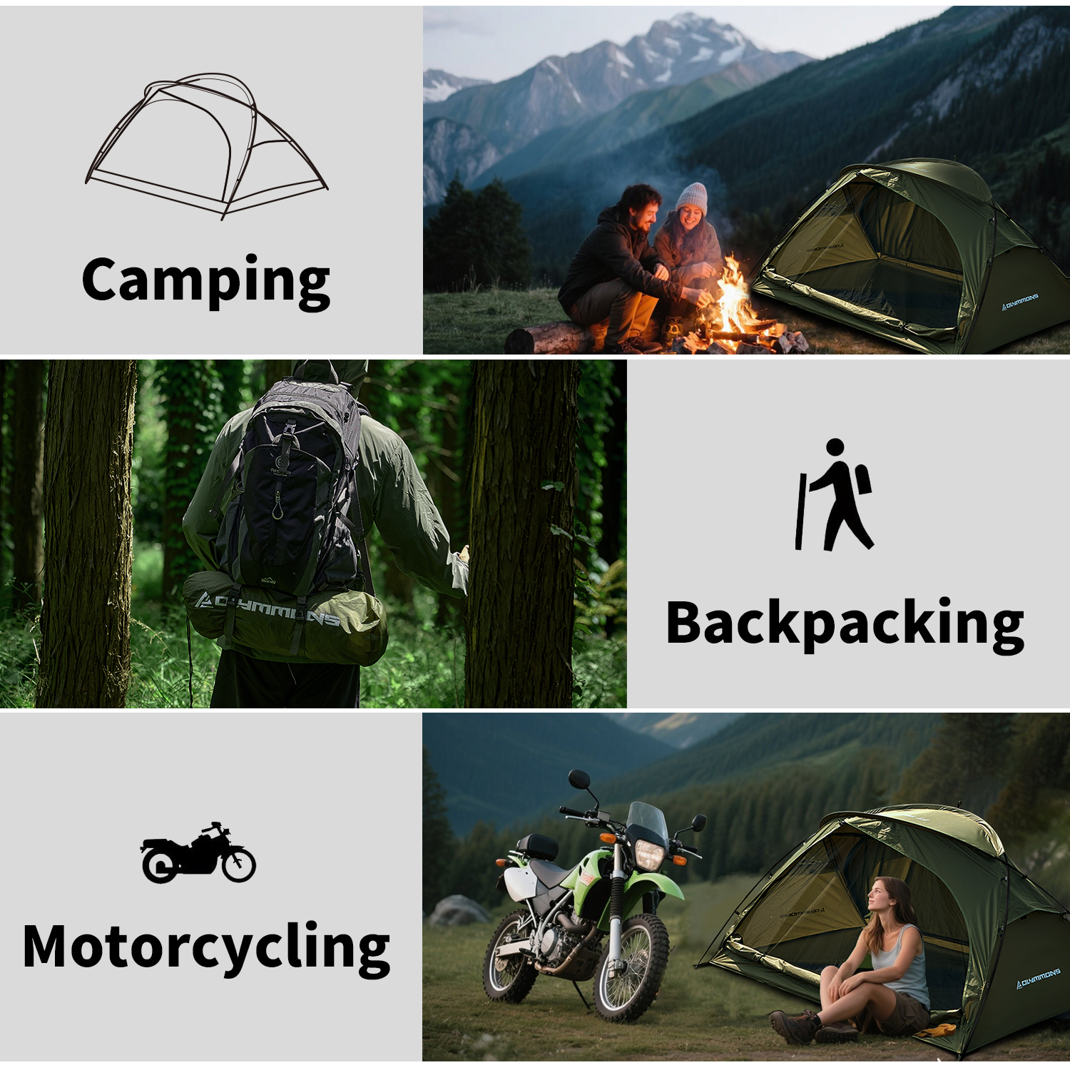 Camping Tent 1 to 2 Person, Backpacking Tent Waterproof & Windproof, Ultralight Instant Tent for Camping, Hiking, Outdoor,Lightweight for Adults Kids Scouts Easy Setup