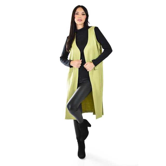 Chaleco largo tipo gamuza Roman Fashion /Juvenil, 3905 (Verde lima) verde lima Unitalla