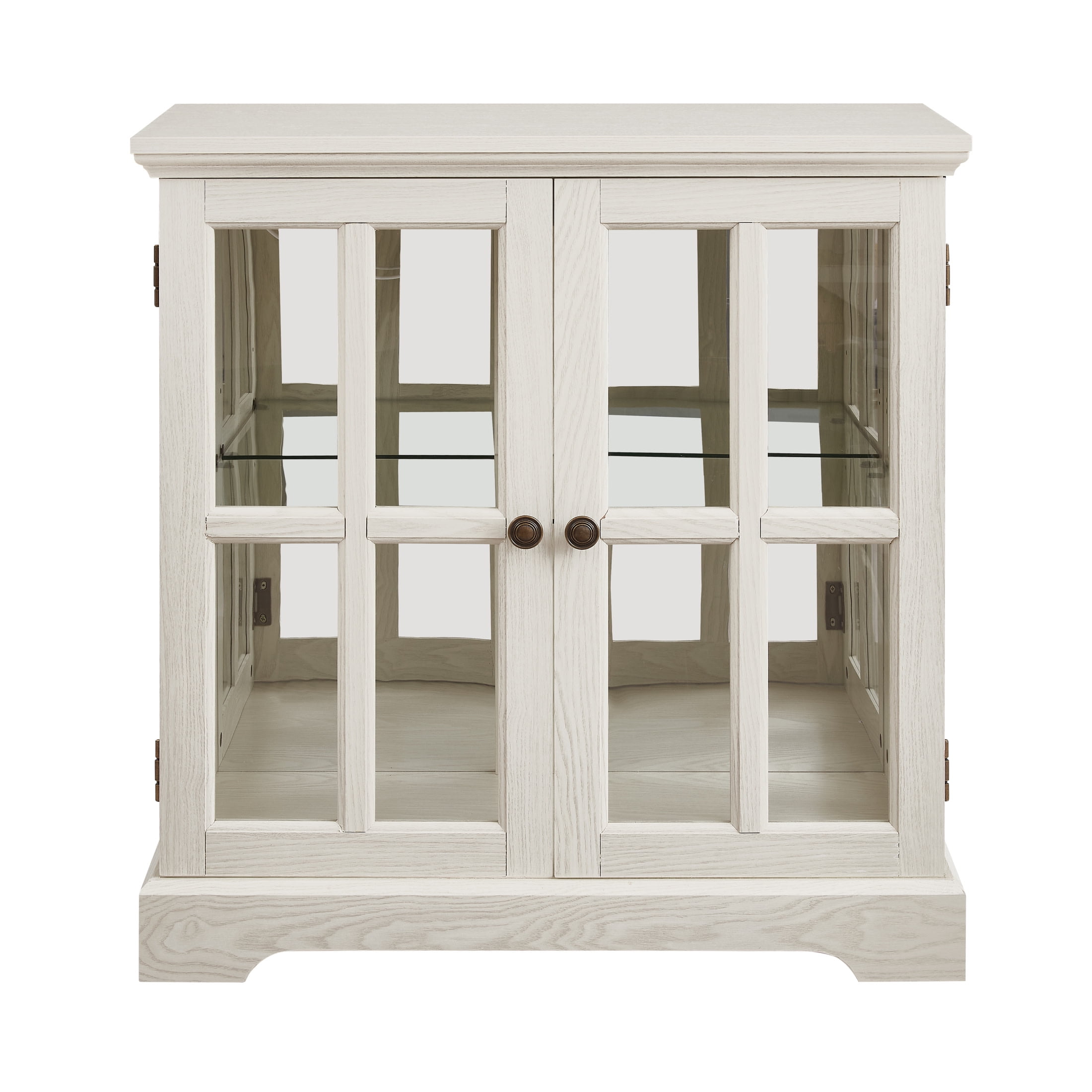 Noble House Belmere LED Curio Display Cabinet, 2-Door Antique Glass Bookcase with Adjustable Shelves, White