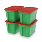 SimplyKleen 4 pack 18 Gallon Christmas Storage Bins with Lids, Stackable Totes, Plastic Storage Containers, Garage Organization, 18-Gallon (72-Quart) - Green/Red