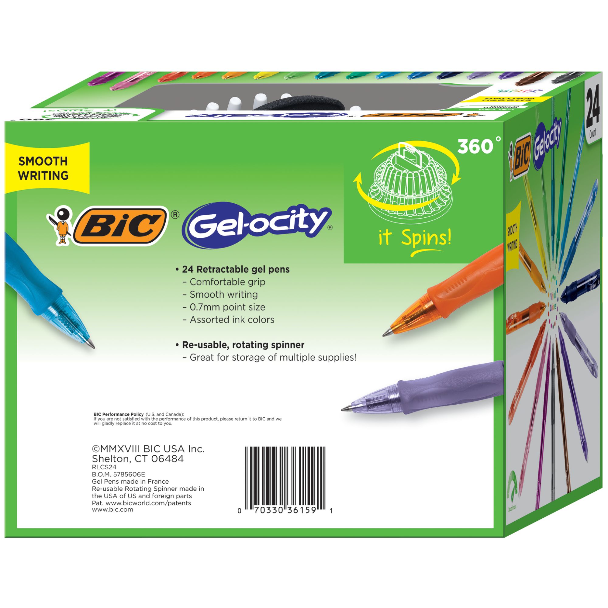 BIC Gel-ocity Original Retractable Gel Pen Spinner, Assorted Colors, 24-Count, Convenient Storage Spinner Rotates 360 Degrees - image 3 of 9