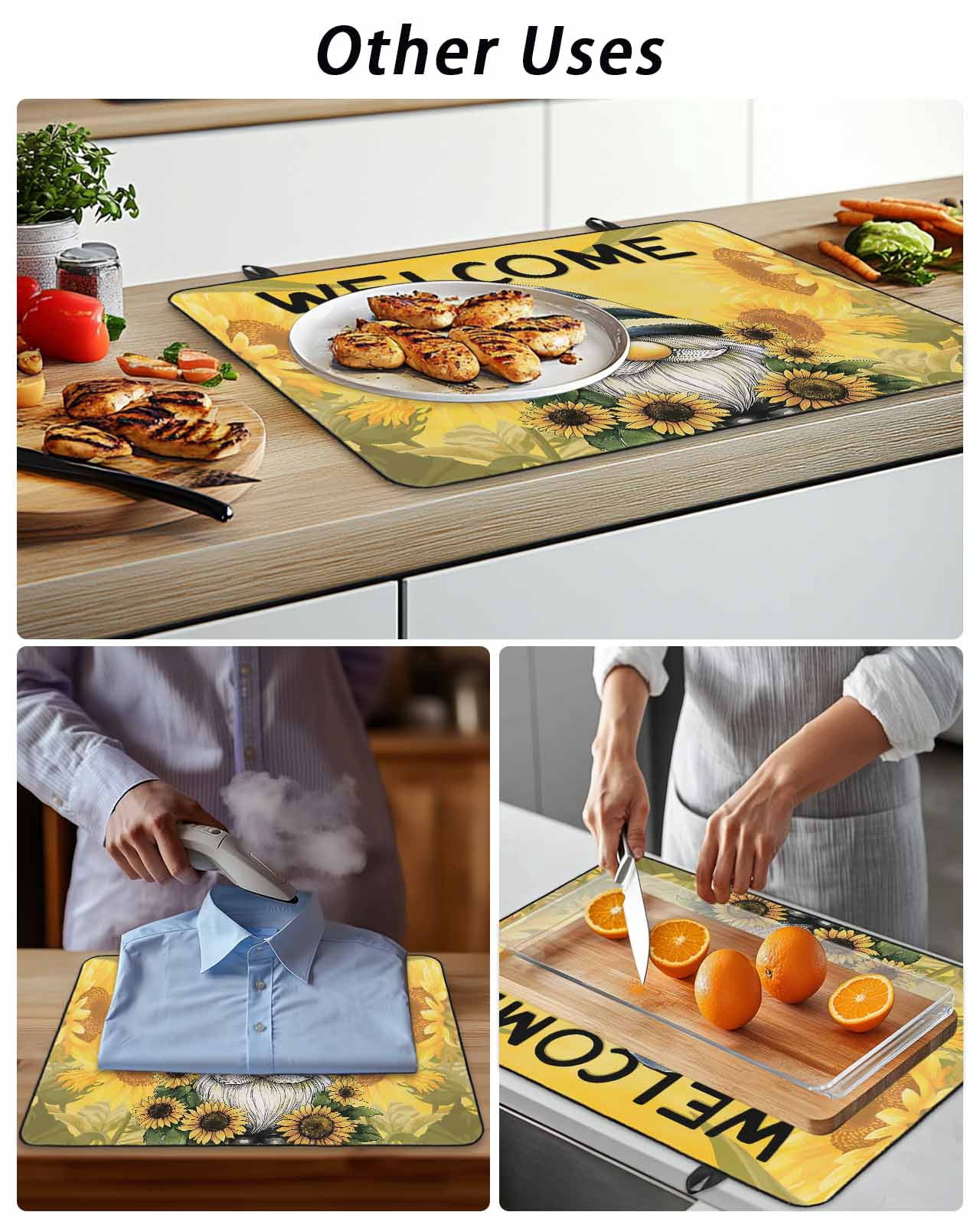 Stove Top Covers for Electric Stove 28.5x20.5 Inches, Sunflowers Gnomes Heat Insulation Fireproof Glass Cooktop Protector, Summer Yellow Floral Leaf Plant Countertop Stovetop Cover for Kitchen