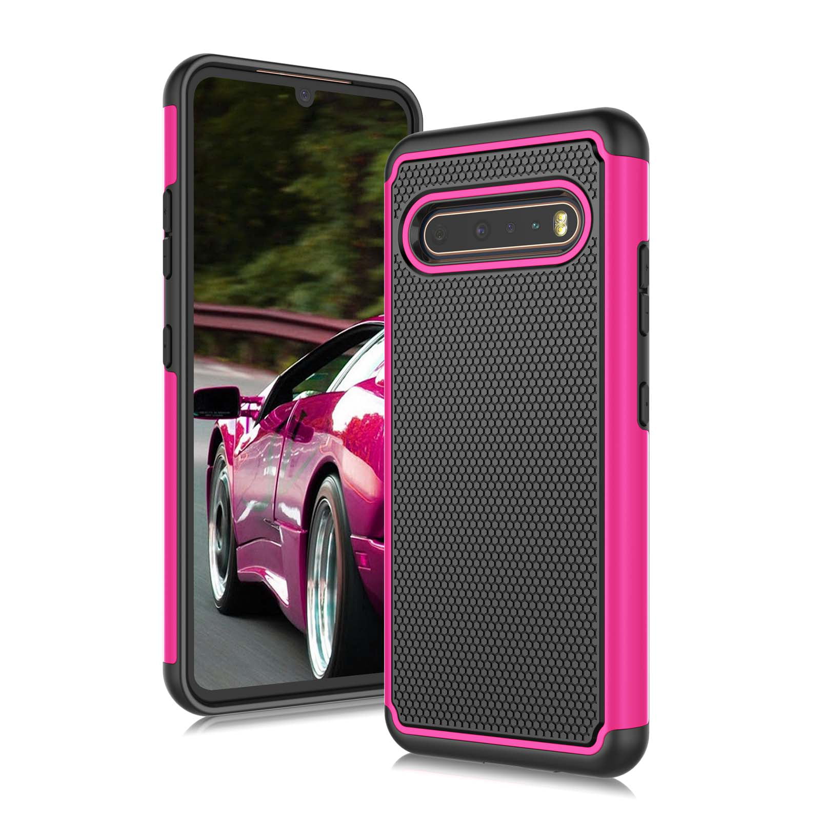 Njjex Cases for 6.8" LG V60 5G / V60 ThinQ / G9 ThinQ 2020, Njjex Shock Absorbing Dual Layer Silicone & Plastic Bumper Rugged Grip Hard Protective Cases Cover for LG V60 5G 6.8" (2020) -Rose