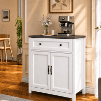 30"W Farmhouse Storage Cabinet with Barn Door - Adjustable Shelf & Large Drawer, Coffee Bar Sideboard for Kitchen, Living Room, Entryway, Gray
