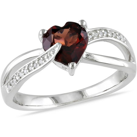 1-1/4 Carat T.G.W. Garnet and Diamond-Accent Sterling Silver Cross-Over Heart Ring