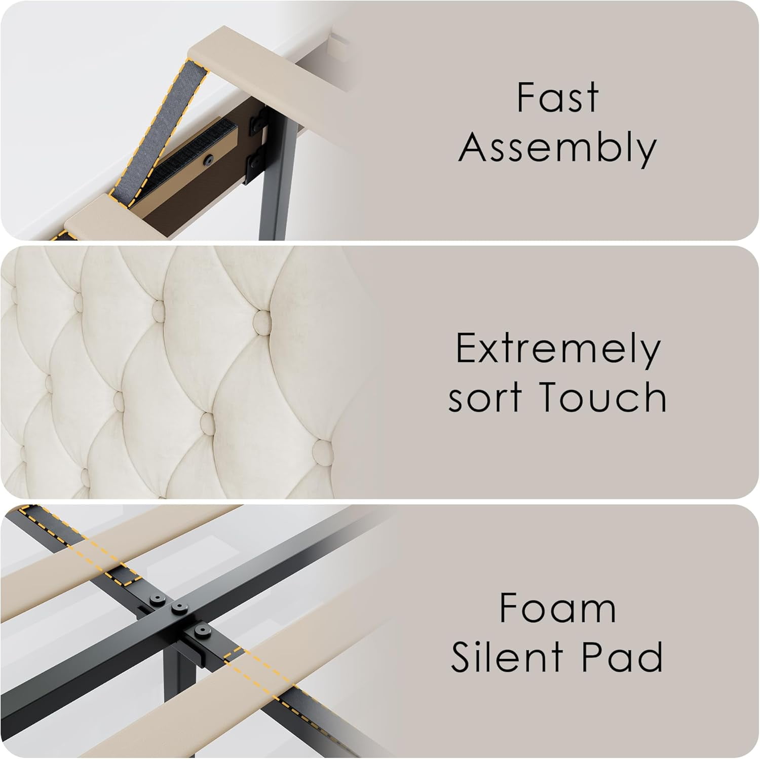 Queen Size Bed Frame with Storage, LED Bed Frame Queen with Adjustable Headboard, Upholstered Velvet Platform Queen Bed Frames with Charging Station, Wooden Slats Support, No Box Spring Needed, White