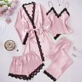 thumbnail image 4 of purcolt Women's 4 Pieces Satin Silk Pajamas Sets, Lace Trim V-Neck Belted Robes Camisole Shorts Pants Soft Pjs Sleepwear Loungewear, 4 of 8