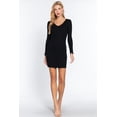 thumbnail image 2 of Saronite Basic Bodycon Ribbed Knit V Neck Long Sleeve Mini Dress, Black (Women's), 2 of 4