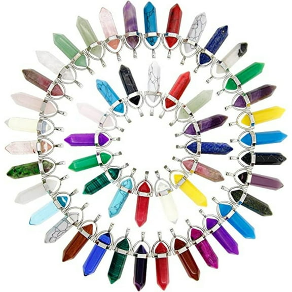 MesaSe 50Pcs Quartz Crystal Stone Pendants for DIY Necklace Jewelry Making, Assorted Color
