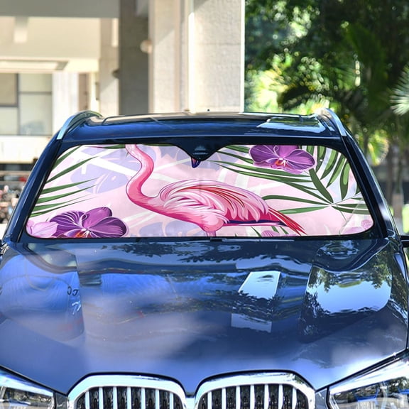 Flamingo in Flowers Floral Automotive Front Car Windshield Sun Shade Reflector Foldable for Front Fit for Cars Truck SUVs