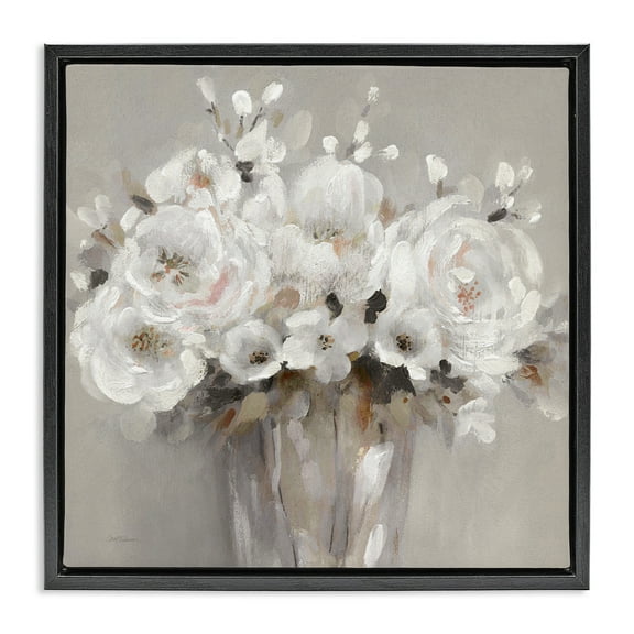 Stupell Industries White Flower Bunches Botanical & Floral Painting Black Floater Framed Canvas Art Print Wall Art, 18 x 18