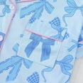 thumbnail image 7 of Pajamas for Women Set 2 Pieces Short Sleeves Bow Print Lapel Pjs Tops & Shorts Cozy Button Up Short Sleeves Sleepwear Tops & Short Set (Blue-Bow1 L), 7 of 7