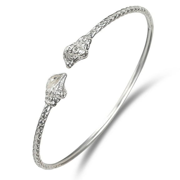 Solid .925 Sterling Silver Bangle Cuff Bracelet Large For Women Jewelry Stretch Bracelets Friendship Gift Birthday Gifts West Indian Bangle Sea Shell Ends - 1 piece, size 9.5