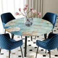 thumbnail image 5 of Elastic Fitted Round Tablecloth, Teal Beach Coastal Waterproof Stretch Table Cover for 55"-60" Tables, Summer Nautical Coral Shell Botanical Vintage Washable Outdoor Tablecloths for Patio, Picnic, 5 of 9