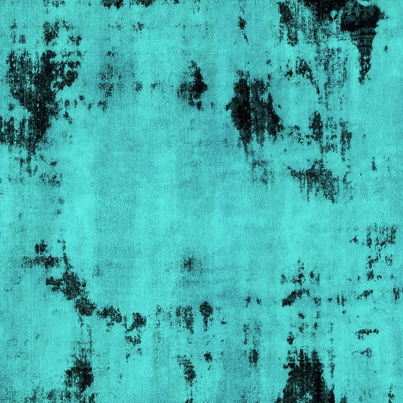 Ahgly Company Machine Washable Indoor Square Abstract Turquoise Blue Modern Area Rugs, 3' Square