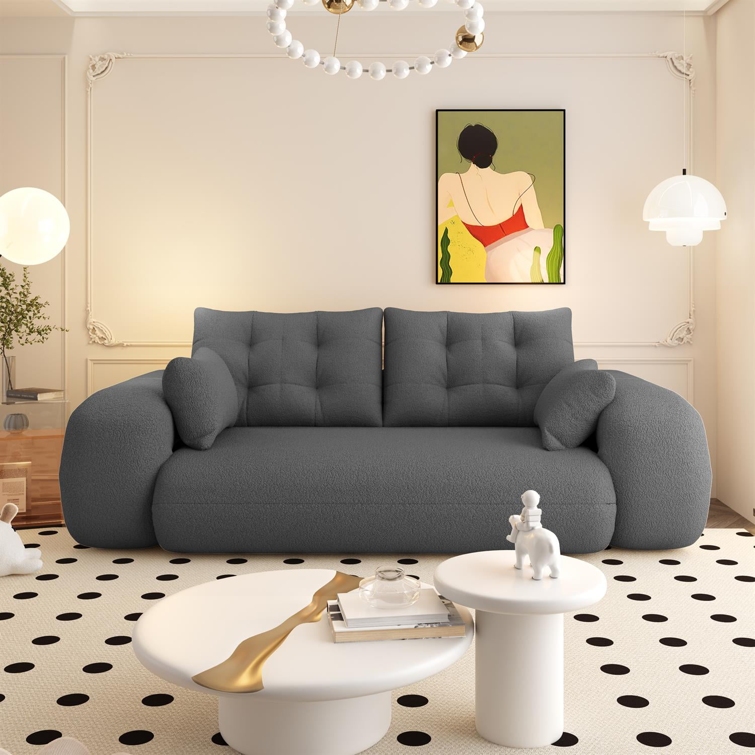 Demi Bonn 78" Cozy Sofa Couch, Foldable 3-in-1 Sleeper Bed, Multi-Functional Lazy Sofa for Living Room, Playroom, Comfortable Foam-Filled, Gray