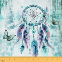 Manfei Bohemian Dreamcatcher Fabric by the Yard (1 Yard), Chic Butterfly Decorative Fabric by the Yard for Girls, Teal Ombre Sewing & Crafting Fabric