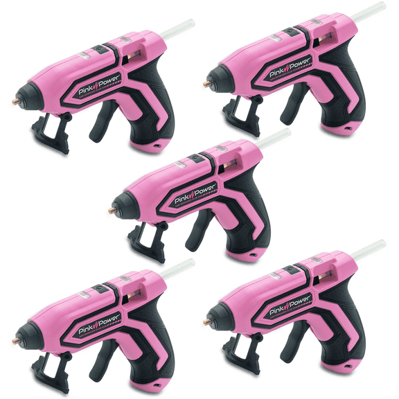 Pink Power 5 Set Mini Cordless Hot Glue Gun Kits with Stand – 20 Sticks, Battery Powered, Wireless, Fast Heating, USB Rechargeable, Portable Glue Gun for DIY Crafts, Home Repairs, and School Projects