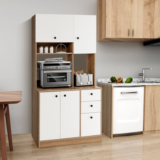 COSTWAY Buffet de Cuisine avec 3 Portes Ouvrantes, Etagères Ouvertes et COSTWAY Buffet de Cuisine avec 3 Portes Ouvrantes, Etagères Ouvertes et