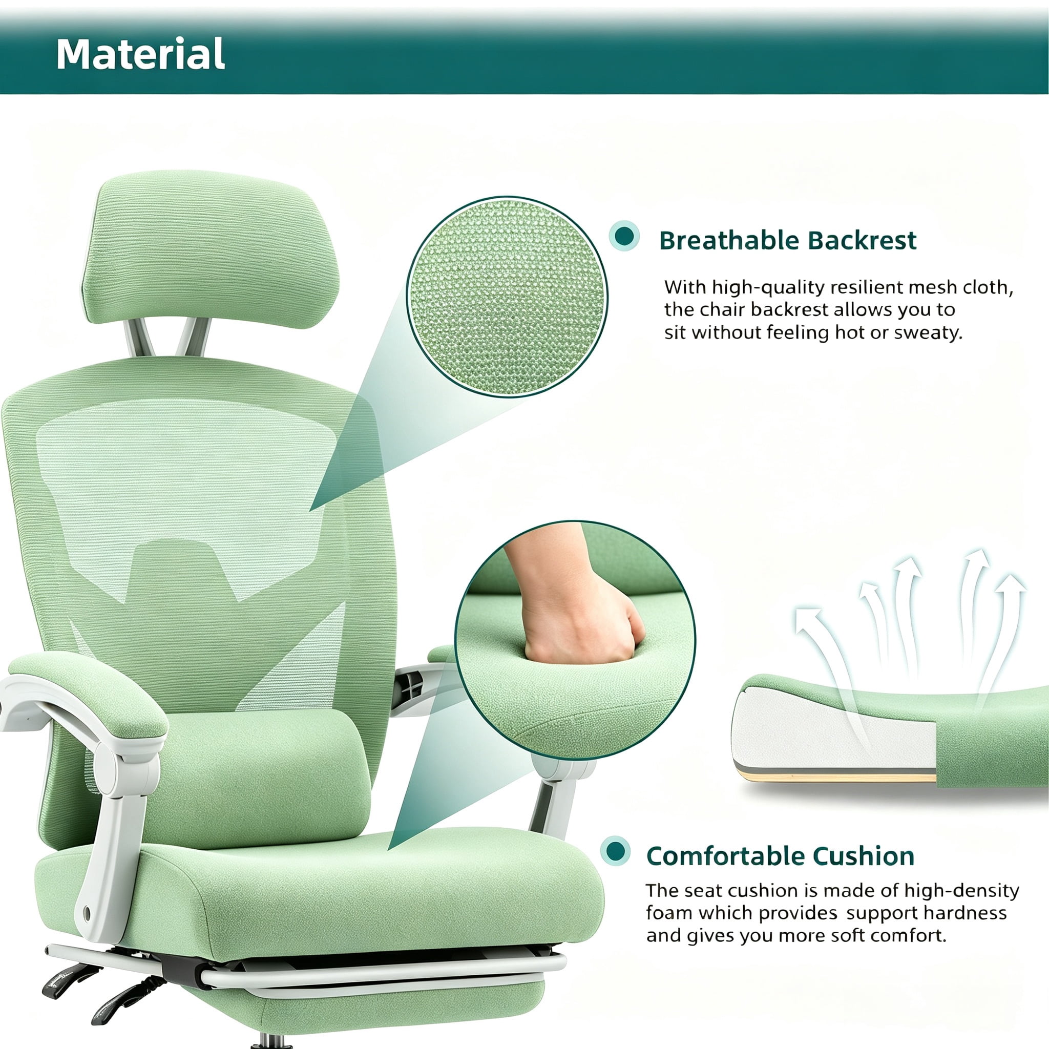 Retractable Footrest Ergonomic Swivel Office Chair with Lumbar Support Pillow and Padded Armrests