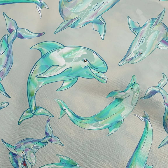 oneOone Cotton Flex Turquoise Green Fabric Ocean Dolphin Fabric For Sewing Printed Craft Fabric By The Yard 40 Inch Wide-5346