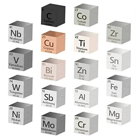 

18 Pcs Metal Elements Cube Density Cubes 99.99% High Purity Periodic Table of Elements Collection (.39 Inch/10 mm)
