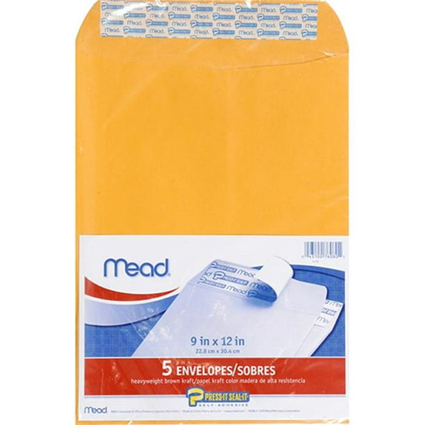 Mead Westvaco MEA76080 Mead Pressez-le Sceller 5Ct 9 X 12 Enveloppes