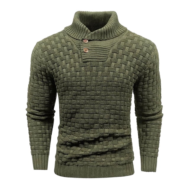 Rbaofujie Fall Sweaters Men'sWinter Knitted Solid Color Design Long Sleeved Stand Up Collar Sweater Green Fall Sweaters