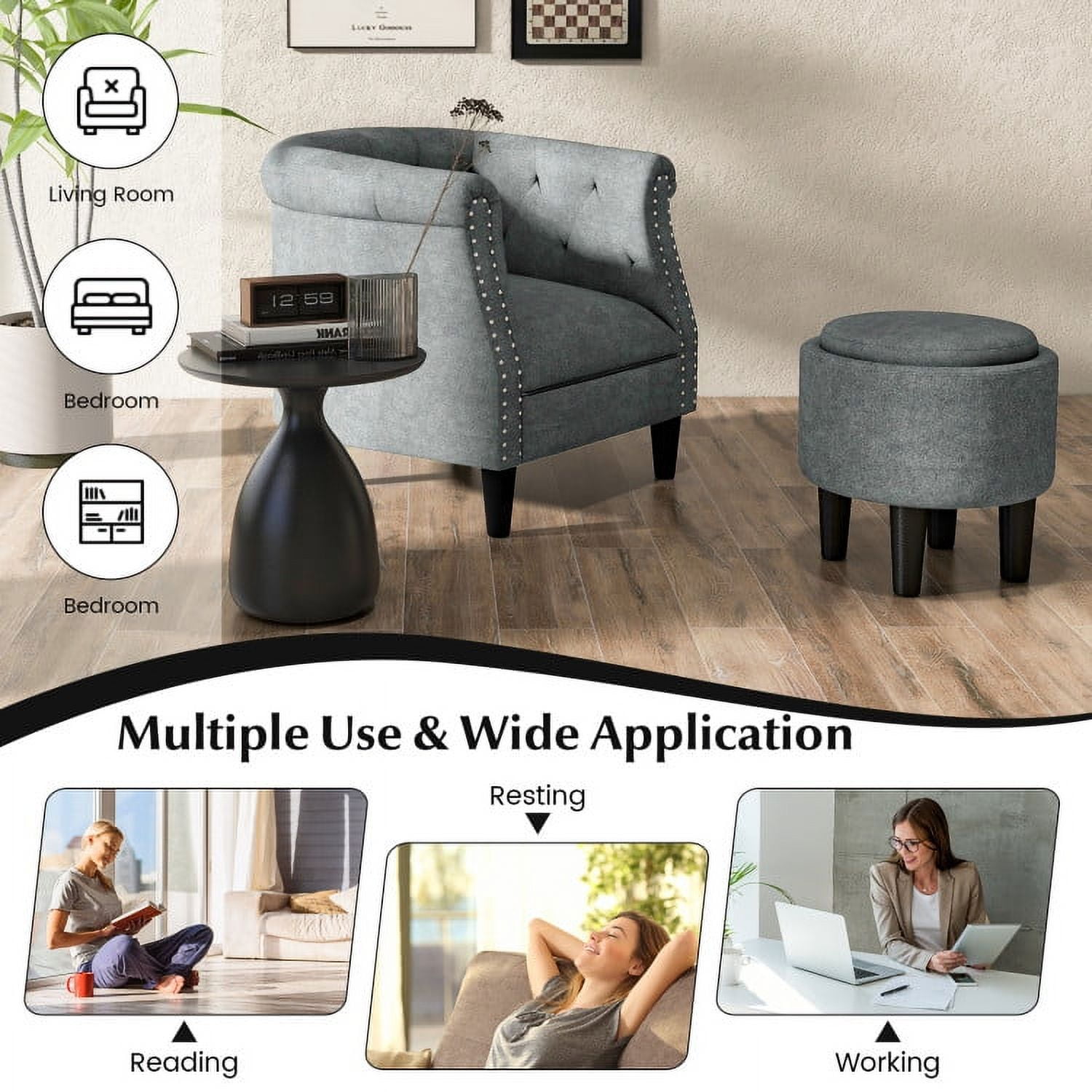 Finihen Accent Chair with Ottoman, Modern Accent Armchair with Ottoman, Armchair Barrel Sofa Chair and Footrest, for Living Room, Bedroom, Grey Finihen Accent Chair with Ottoman, Modern Accent Armchair with Ottoman, Armchair Barrel Sofa Chair and Footrest, for Living Room, Bedroom, Grey