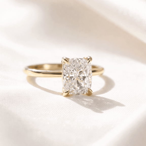 Jewelerix Cushion Cut Moissanite Diamond Halo Wedding Ring in 14K Gold Vermeil, Vintage Style, Pave Band, Size 3-9