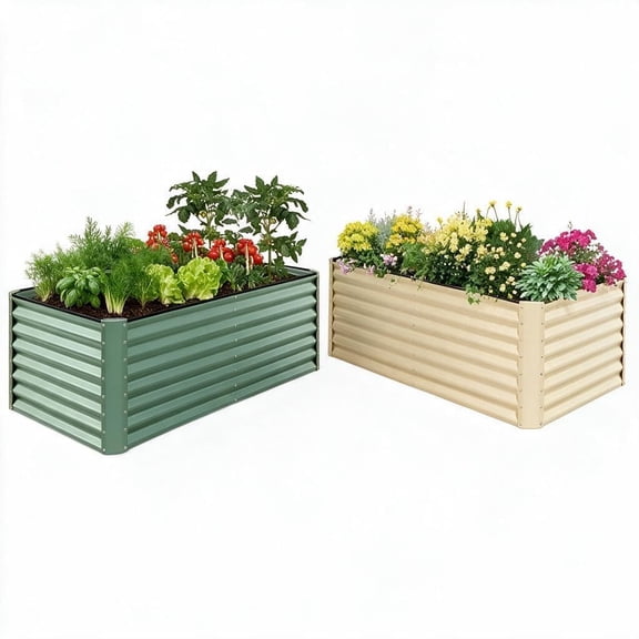 2-Pack Galvanized Steel Raised Garden Bed Planter Boxes, 8x4x2 ft, Open Bottom Metal Outdoor Planter for Vegetables, Flowers and Herbs, Two-Color Set
