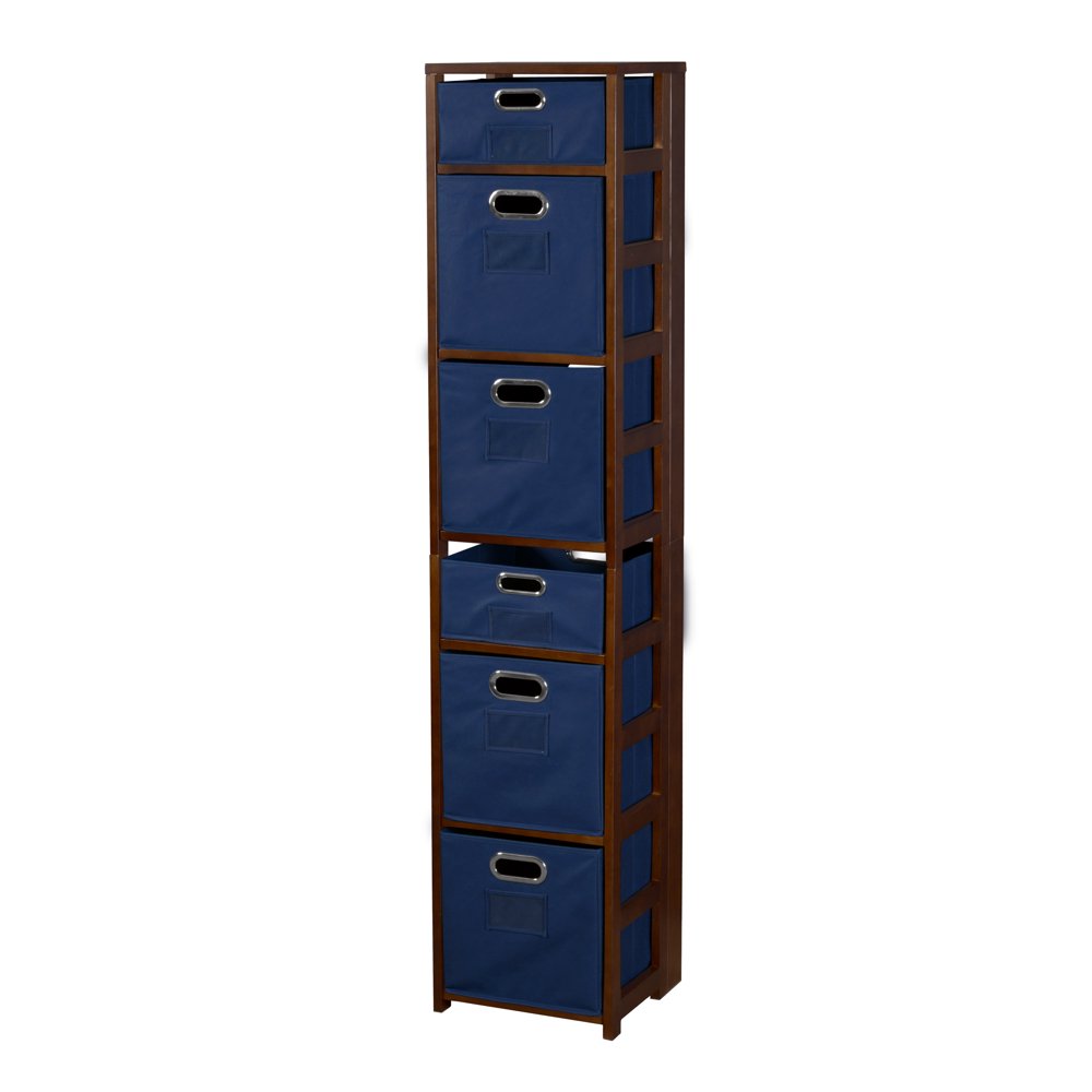 Flip Flop 67" Square Folding Bookcase with Folding Fabric Bins Mocha