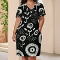 thumbnail image 3 of Black White Floral Seamless Pattern Summer Sundress for Curve Women Casual Pattern Plus Size V Neck Short Sleeve Loose Fit Oversize Dresses, 3 of 5