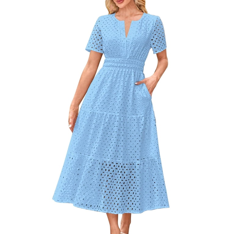 cotton blue dress for women Blue Cotton Vintage inspired Swing Dress main image 1