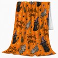 thumbnail image 2 of Printed Flannel Throw Blanket with pointed-hat character Cats And Tabby Cats With Brooms, 2 of 7