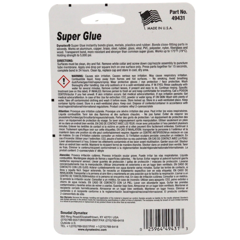 Dynatex .70 oz Super Glue Instant Adhesive - Bonds Glass Metal Plastic Rubber, 5000 PSI Strength, Clear Bond, Up to 175°F, Stronger Than Standard (6-Pack)