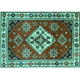thumbnail image 1 of Ahgly Company Machine Washable Indoor Rectangle Geometric Turquoise Blue Traditional Area Rugs, 8' x 10', 1 of 4