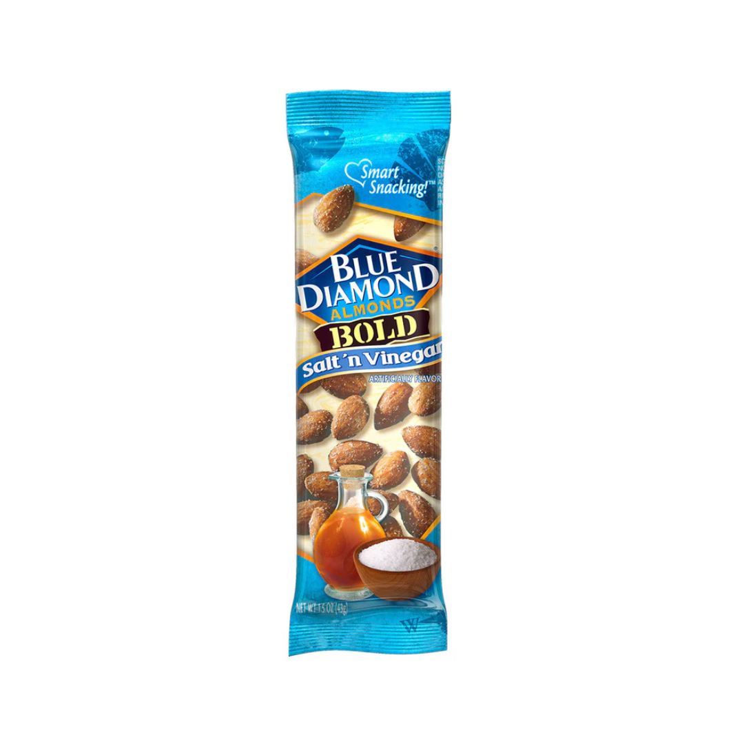 Variety Pack Blue Diamond Almonds 12 Count – 6 Flavors – Whole Natural, Lightly Salted, Chile 'n Lime, Smokehouse, Salt 'n Vinegar, Blueberry – 1.5 oz Packs with Blue Paper Gift Bag