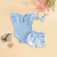 thumbnail image 2 of WUANDIXFA Western Baby Girl Clothes 3 6 9 12 18 Months Summer Outfits Flutter Sleeve Bodysuit Tops Cowgirl Shorts Set (Blue, 12-18 Months), 2 of 6