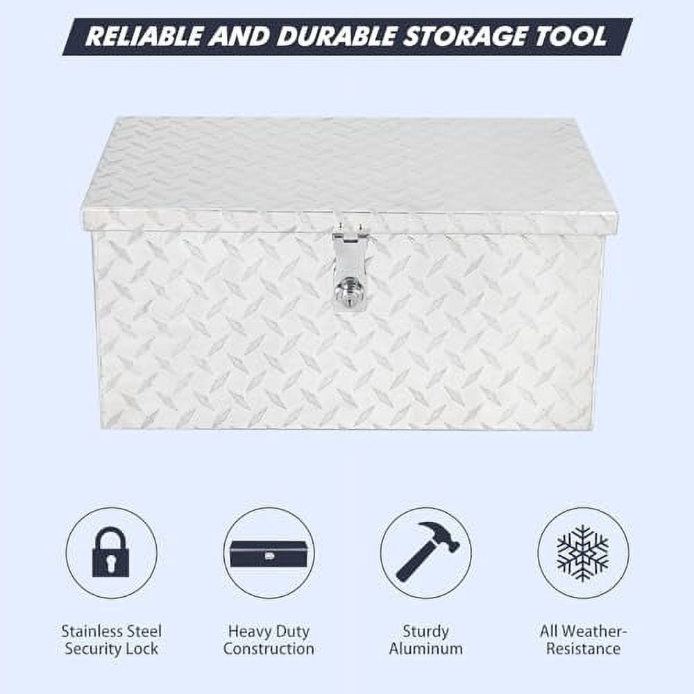 20 Inch Heavy Duty Aluminum Diamond Plate Tool Box Pick Up Truck Bed RV Trailer Toolbox Waterproof Square Storage Organizer with Side Handle, Lock and Keys -20"x 12"x 10"